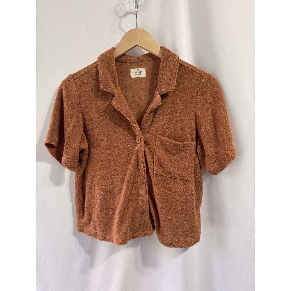 Marine Layer Rust Brown Terry Crop Button-Up Shirt
